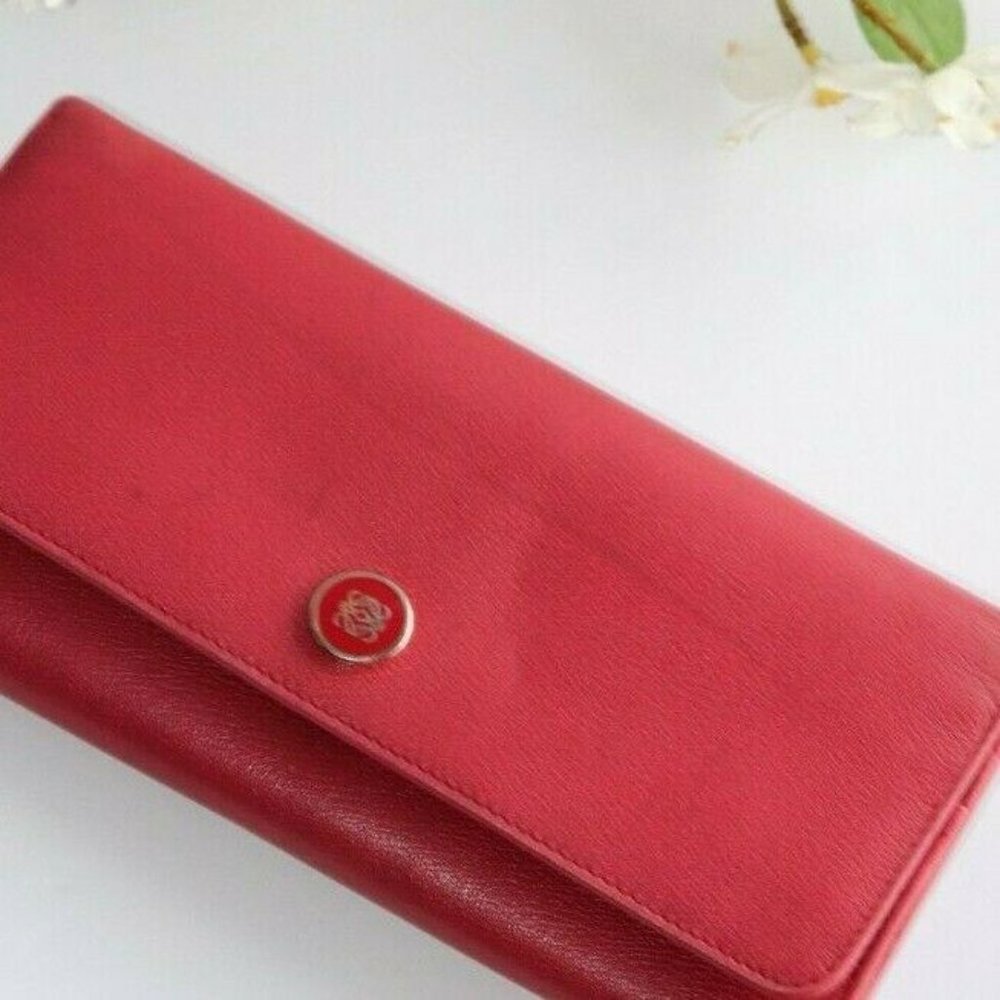 Loewe Women's Small Red Wallet Continental Card Holder Leather Snap Closure Bag - Picture 9 of 10